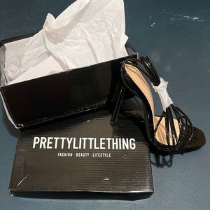 Black Croc Thin Strap Ankle Tie Strappy Sandal